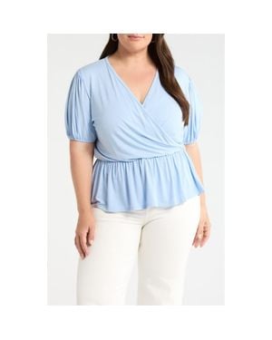Loveappella Surplice Peplum Top - Blue