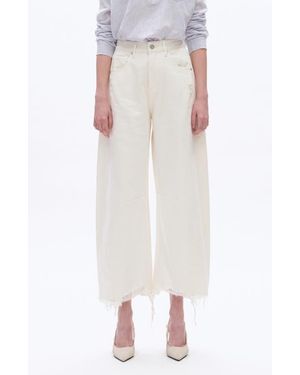 Bayeas Frayed Super High Waist Barrel Jeans - White