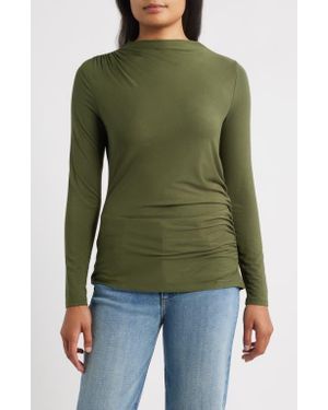 Liverpool Los Angeles Long Sleeve Ruched Knit Top - Green
