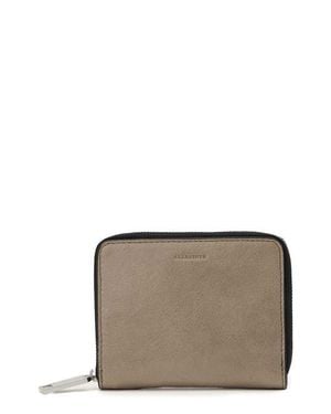 AllSaints Lena Hex Leather Zip Wallet - Gray