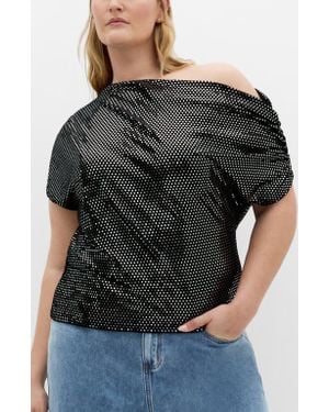 City Chic Shimmy One-Shoulder Top - Black