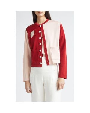 Bode Wonderland Colorblock Cardigan - Red
