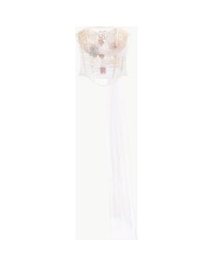 Malva Florea Strapless Corset Top With 3D Crochet Florals - White