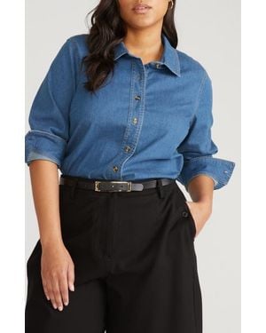 UNIVERSAL STANDARD Chambray Button-Up Shirt - Blue
