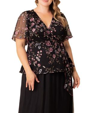 Kiyonna Rosalie Embroidery Wrap Top - Black
