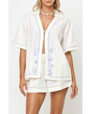 LSPACE La Mer Embroidered Cover-Up Shirt - White