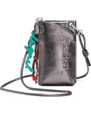 Desigual Metallic Faux Leather Crossbody Wallet - Gray