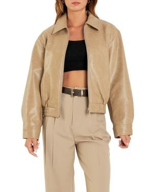 Grey Lab Crop Faux Leather Jacket - Natural