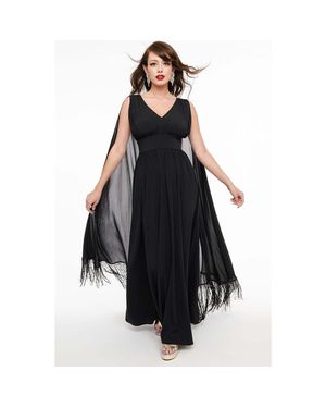 Smak Parlour 1970S Fringe Cape Maxi Dress - Black