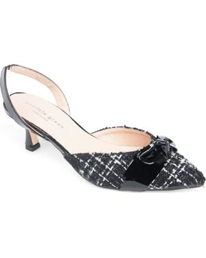 Patricia Green Paris Bow Slingback Pointed Toe Kitten Heel Pump - Black