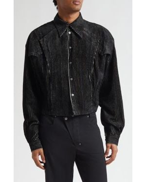 Kiko Kostadinov Kraner Stripe Velvet Crop Snap-Up Shirt - Black