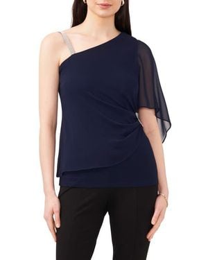 Chaus Rhinestone Strap Overlay One-Shoulder Top - Blue