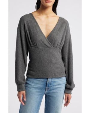 Loveappella Empire Tie Back Rib Top - Gray