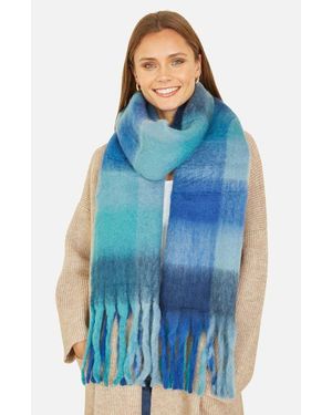 Yumi' Check Soft Tassel Scarf - Blue
