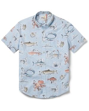Reyn Spooner Pacific Catch Short Sleeve Cotton Blend Button-Down Shirt - Blue
