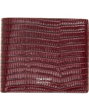 Tom Ford Lizard Embossed T-Line Classic Bifold Wallet - Purple