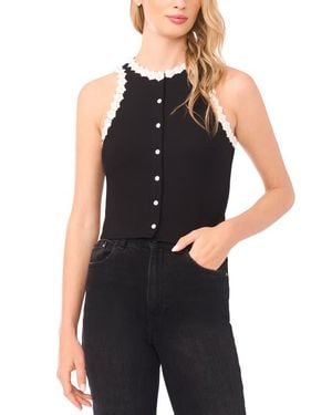 Cece Faux Pearl Floral Trim Sleeveless Top - Black