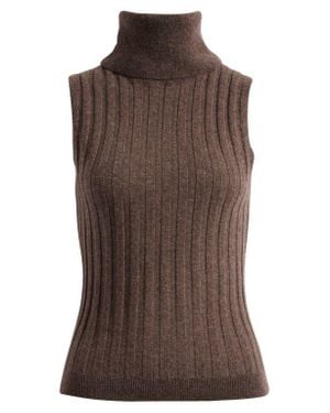 Reformation Rowyn Cashmere & Wool Sleeveless Rib Turtleneck Sweater - Brown
