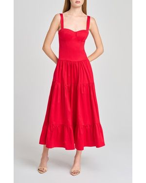 Wayf Melinda Sweetheart Neck Midi Dress - Red