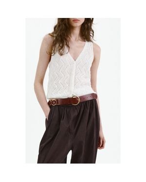 Mango Open Stitch Sweater Vest - White