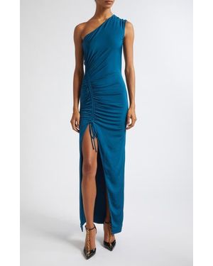Balmain One-Shoulder Fluid Draped Jersey Gown - Blue