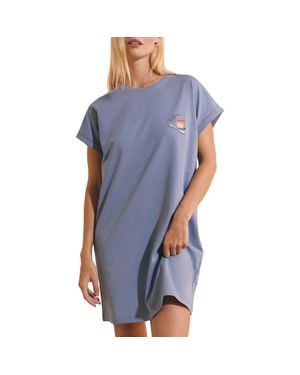 Etam Brioche Cotton Jersey Sleep Shirt - Blue
