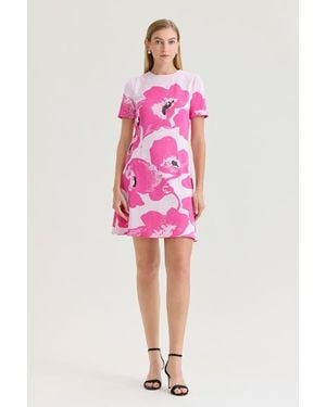 Ming Wang Floral Jacquard Soft Knit A-Line Dress - Pink