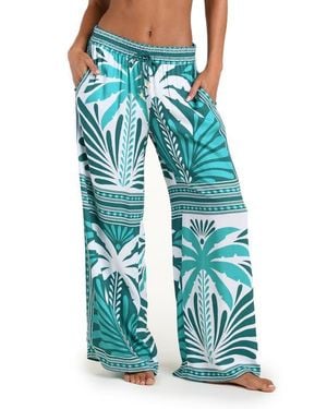 Sunshine 79 Patchwork Palms Cover-Up Wide Leg Pants - Blue