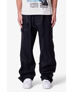 MNML Ultra Baggy Side Snap Faux Leather Cargo Pants - Black