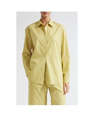 Leset Yoshi Stripe Cotton Button-Up Shirt - Yellow