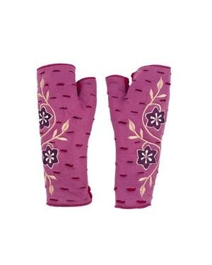 feel good Artisan Crafted Fleece Lined Primrose Fingerless Jersey Gloves - Purple