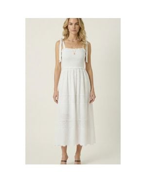 Modenaire Smocked Lace Eyelet Maxi Dress - White