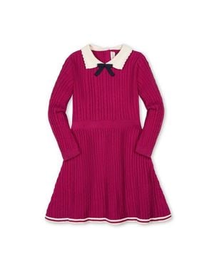 Hope & Henry Kids' Organic Collared French Cable Sweater Dress - Pink