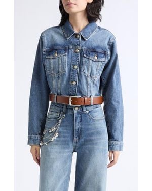 Cinq À Sept Graciel Belted Cropped Denim Jacket - Blue