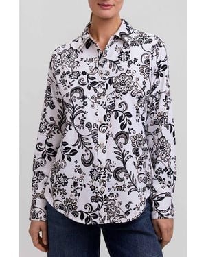 Foxcroft Margie Daisy Cotton Button-Up Shirt - White