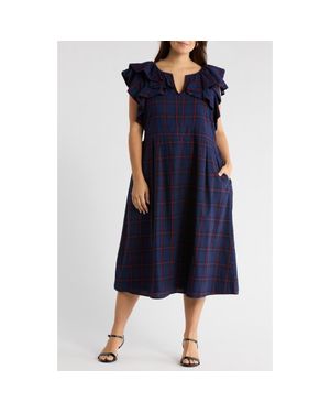 Sugarlips Holbrook Plaid Santana Tie Back Cotton Midi Dress - Blue