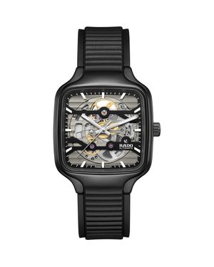 Rado True Square Skeleton Automatic Rubber Strap Watch, 38Mm - Black