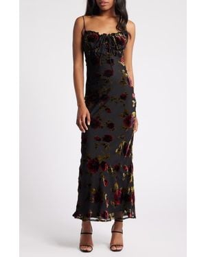 Rare London Devore Floral Tie Front Chiffon Maxi Dress - Black