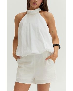 Crescent Bubble Hem Poplin Halter Top - White