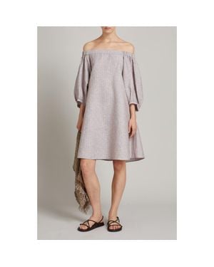 MM by Max Mara Fuggito Off The Shoulder Linen Blend Shift Dress - Gray