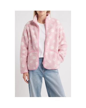 The Happy Camp3r Sienna Ditsy Daisy Front Zip Fleece Jacket - Red