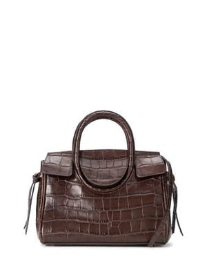 STAUD Mini Maude Croc Embossed Leather Carryall - Brown