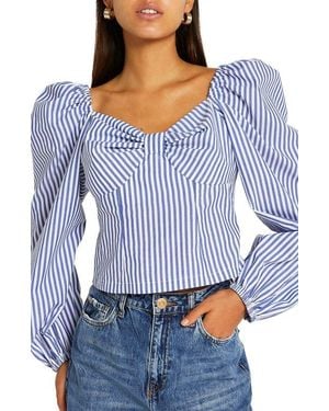 River Island Puff Sleeve Stripe Crop Top - Blue