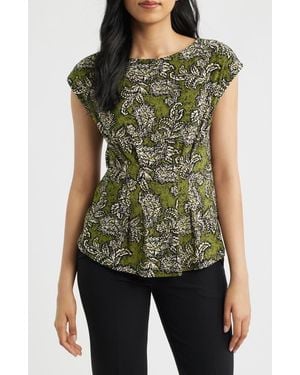 Anne Klein Print Cap Sleeve Top - Green