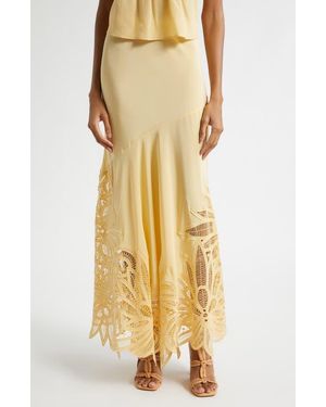 Ulla Johnson Oona Embroidered Silk Maxi Skirt - Yellow