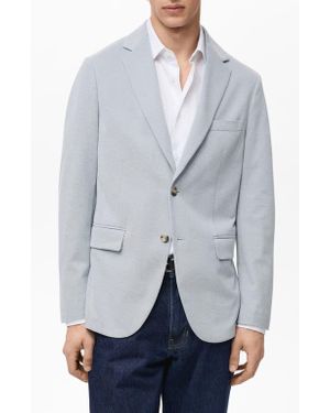 Mango Slim Fit Textured Cotton Blend Sport Coat - Blue