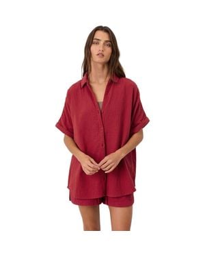 Pact Organic Cotton Coastal Double Gauze Relaxed Shirt - Red