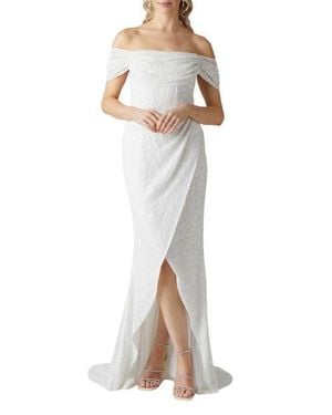 Coast Sequin Bardot Wrap Skirt Wedding Dress - White