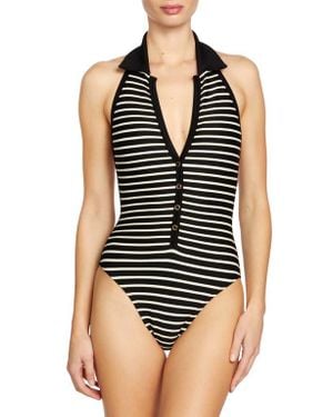 Robin Piccone Parker Stripe Rib One-Piece Swimsuit - Multicolor