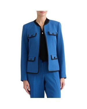 Kasper Framed Open Front Stretch Crepe Jacket - Blue